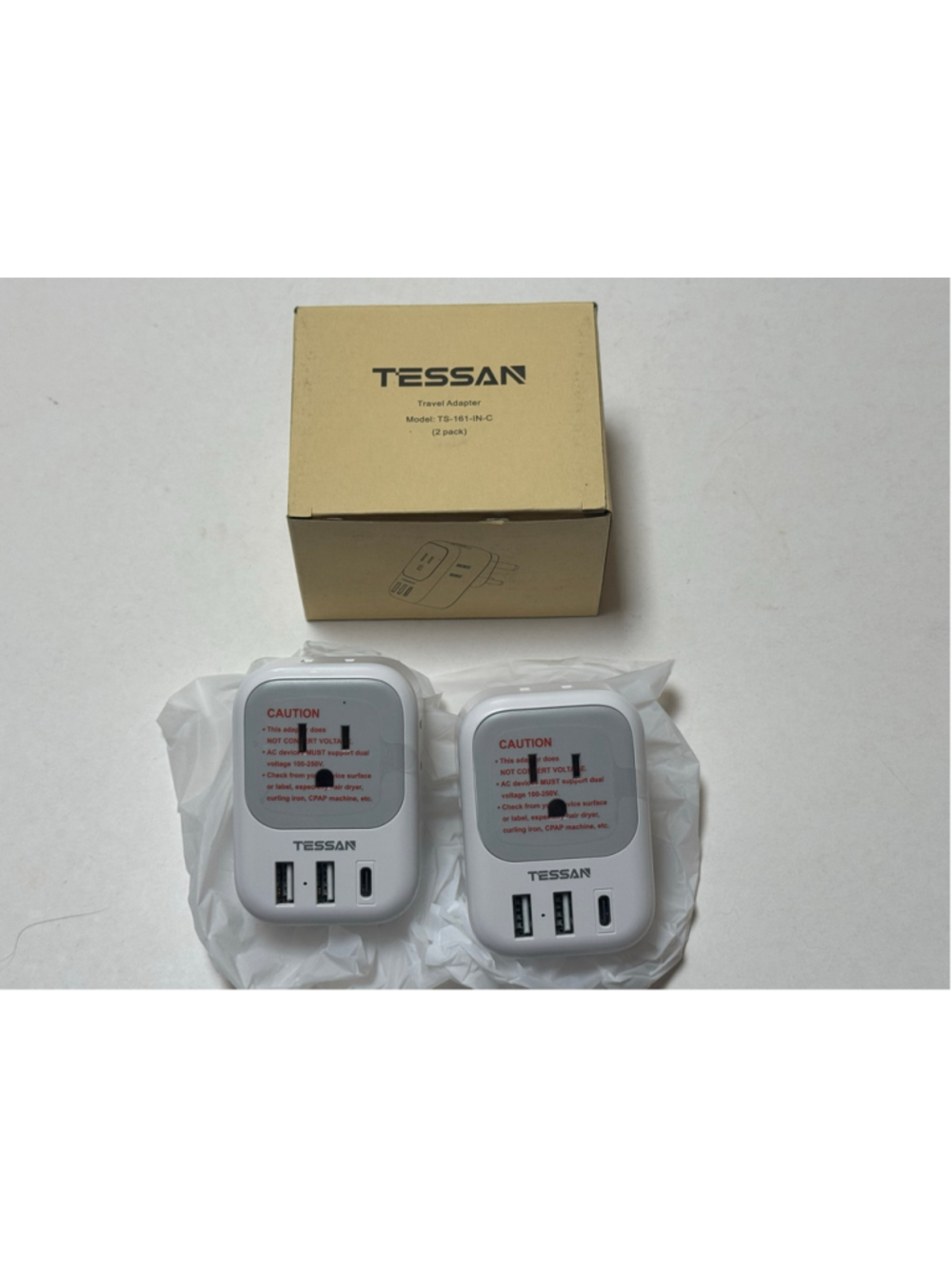 TESSAN TS-161-IN-C US to India Travel Adapter 2-pack NEW